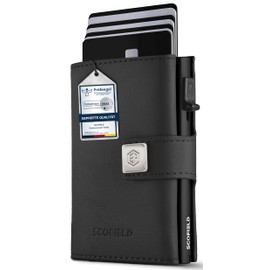 SF SCOFIELD Trinity Slim Wallet with Coin Compartment, Premium Credit Card Holder for 10-12 Cards, RFID Protection, Wallets for Men, Smart Wallet, Black - Matte Black, Modern