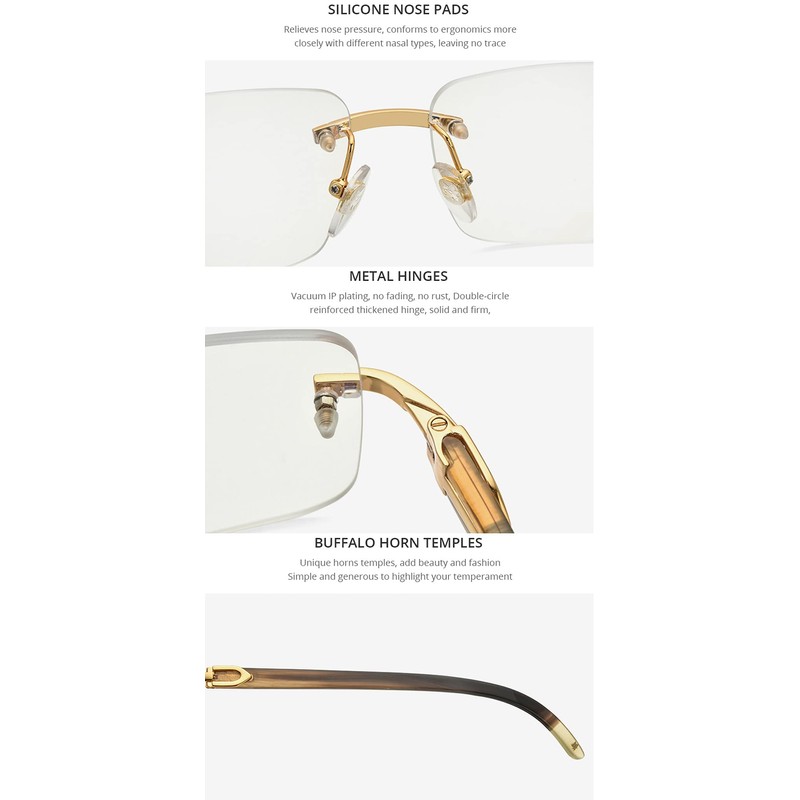 HEPIDEM 100% Really Buffalo Horn Handmade Glasses Square Rimless Luxury