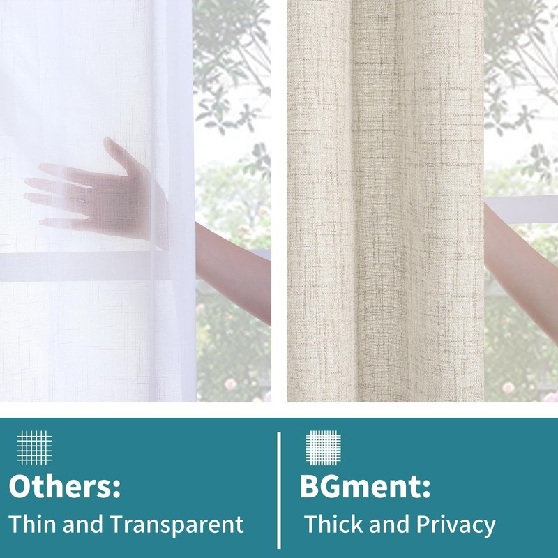 BGment Linen Curtains 36 Inch Length for Kitchen Cafe Window,