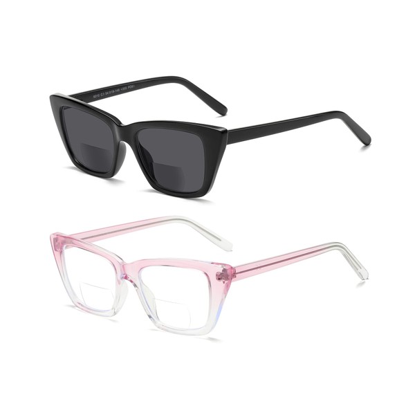 SUNAMOY Bifocal Reading Glasses Women Fashion Cat Eye Blue Light