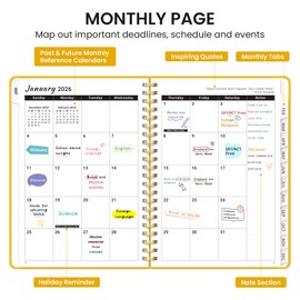 2026 Planner, Weekly and Monthly Planner, January 2026 - December 2026, Hardcover 2026 Calendar Planner Book with Tabs For Women & Men, Inner Pocket, Spiral Bound, Perfect for Office Home School Supplies - A5 (6.3" x 8.5"), Yellow