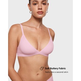 INLYRIC Women's Inbarely Triangle Bralette Plunge Unlined Seamless Bra Wireless Soft Comfort Bras Sweet Pink M