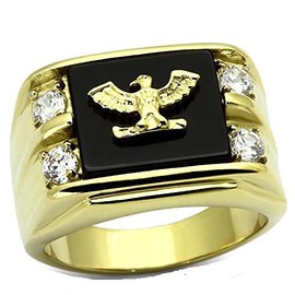 Yourjewellerybox Mens Eagle Ring Gold Onyx Military cz Stainless Steel Solid