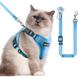 Cat Harness and Leash for Walking, The Upgrade Can be Adjusted in Four Directions and Breathable Cat Harness for Anti Escape That can be Fitted and Positioned, Reflective Strips Harness, Blue, M