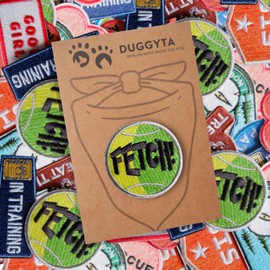 Duggyta Customizable Iron On/Sew On Merit Badge - 1 Pc Embroidered Patch Featuring "Fetch!" Text, Ideal for Dog Bandanas, Jackets, Harnesses, Blanket, Clothes, Easy to Apply
