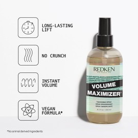 Redken Volume Maximizer Thickening Spray – Weightless Volumizing Spray For All Hair Types, Adds Flexible Volume and Body, For Thicker-Looking Hair