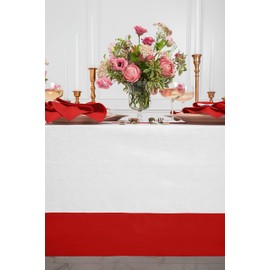 Solino Home Linen Tablecloth 90" L x 60" W Inch – 100% Pure Linen Red and White Tablecloth – Farmhouse Dining Rectangle Christmas Tablecloth – Contempo