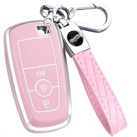 Key Fob Cover for Ford - Premium Soft TPU Shell Full Protection Case with Keychain, Fits Bronco Maverick Ranger Escape Edge EcoSport Explorer Expedition Mustang F150 F250 F350 Fusion, Pink 3-Button