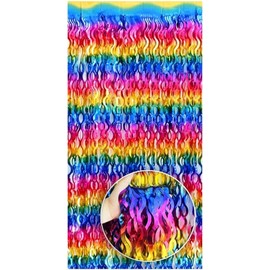 3pcs 2M X 1M Metallic Tinsel Curtains Aluminum Foil Flow Silk Curtain Background Streamer Birthday Party Wedding Holiday Decoration (Wave Rainbow)