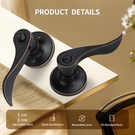 Moquin Wave Design Keyed Entry Door Lever with Lock, Reversible Door Handle for Right/Left Side Front/Entrance Door Lock in Oil-Rubbed Bronze (Red Margin) Finish