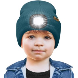 ATNKE Kids LED Lighted Beanie Cap,USB Rechargeable 4 LED Running Headlamp Bright Hat with Light Gifts for Boys and Girls/#Olive Green