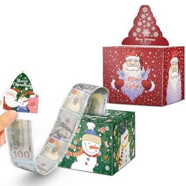 2 piezas de caja de dinero sorpresa de Navidad para regalo en efectivo, caja de regalo de dinero de Navidad con tarjeta y soporte para efectivo para niños y adultos, caja de efectivo divertida de