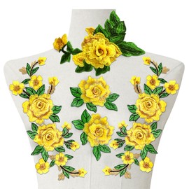 ZZXLLRO 5Pcs Rose Flower Iron On Patches, Yellow Floral Embroidered Patches Applique Sewing Patches for Dress Clothing, Bags, Jackets, Jeans DIY Embellishments Craft Decoration (Need to sew)