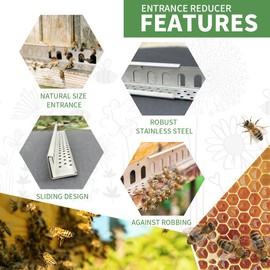 Challicare Beehive Entrance Reducers and Mouse Guard for 8 or 10 Frame Flow Bee Hive, No-Rust Universal Stainless Steel Beekeeping Supplies Hive Tool, for Winter and Year-Round Use, 4 Pack