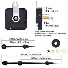 High Torque Clock Movement Mechanism with 270 mm/ 10.6 Inch Big Clock Hands (Shaft Length 9/10 Inch/ 23 mm)