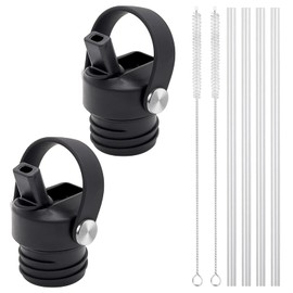 PHULWEL Straw Lid for Standard Mouth Water Bottles – Compatible with 18 oz, 21 oz, 24 oz, Replacement Sport Cap with Flexible Handle, Lids with Straw for Sports Bottles (Black)