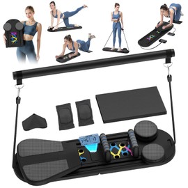 Pilates Board, Pilates Reformer Set with Timer, 8-in-1 Foldable Pilates at Home Workout Equipment, Pilates Reformer Equipment for Women Full Body Workout, Fitness, Exercise, Abs, Core