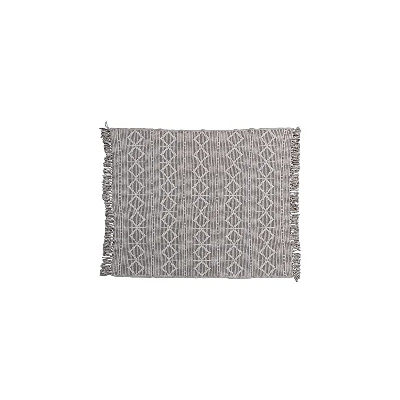 Bloomingville Recycled Cotton Jacquard Fringe, Gray Blanket Throw