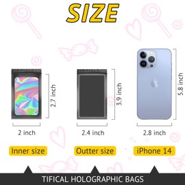 TIFICAL 100 PCS Smell Proof Bag, Holographic Bags Packaging Bags for Small Business, Foil Freshies Bags for Food Storage, Sample Bags Resealable Bags for Eyelash, Jewelry, Valentines Day Gifts