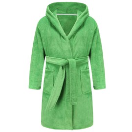 Best for All Kids Boys Girls Bathrobe soft Cotton Terry Hooded Bathrobe Cotton bathrobe（Green,11-12Years）