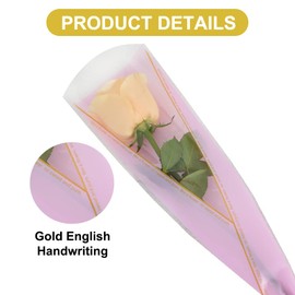 BEISHIDA 100 PCS Single Rose Sleeve Single Flower Wrapping Bags Single Rose Packaging Cellophane Flower Sleeves for Florist Bouquet Supplies Mother's Day Valentine's Day (Pink and Gold Letter)