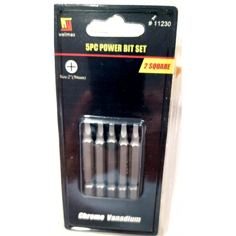 wellmax SQUARE SCREWDRIVER BITS 5 PC. SCREWDRIVER BITS #2 X