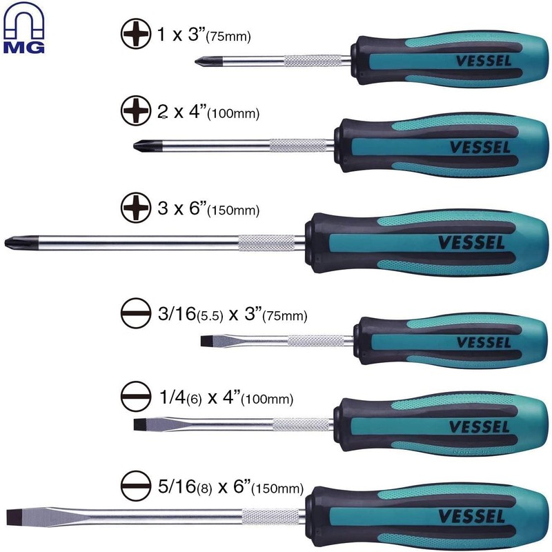 VESSEL MEGADORA Screwdriver Set 6pcs. 9006PB (Paper Box)