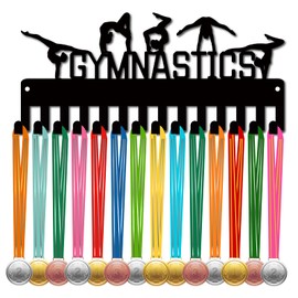 CREATCABIN Gymnastics Medal Holder Display Medal Hanger Rack Sports Metal Hanging Awards Iron Small Mount Decor With 14Hooks for Wall Home Badge Race Running Gymnastics Swimming Black 11.4 x 5.1 Inch