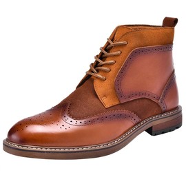 Ankle Boot for Men, Genuine Leather Lace Up Wing Tip British Style Casual Dress Boots, Brown 9