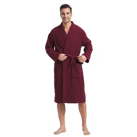 FashGudim Terry Cloth Robes for Men Big and Tall Short Mens Kimono Robe Super Absorbent Spa Bathrobe Calf Length With Pockets（Burgundy,XXXL）