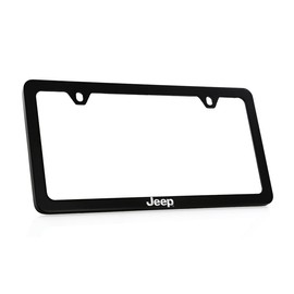 Jeep Black Coated Metal License Plate Frame with Exposed Chrome Jeep Thin Rim