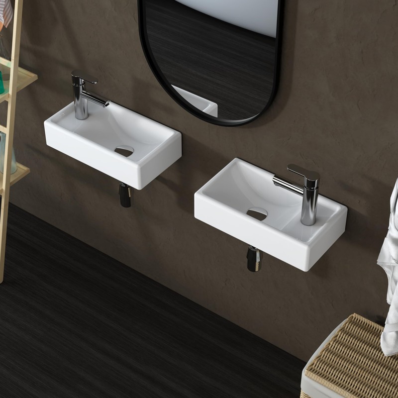 MEJE 16-Inch Wall Hung Basin Sink Combo, Small Cloakroom Basin,