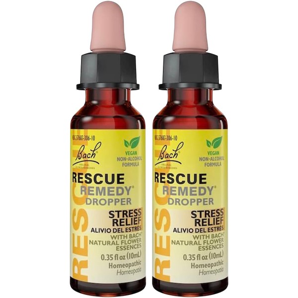 Bach RESCUE Remedy Dropper 10mL Bundle, Non-Alcohol Formula, Natural Stress Relief, Homeopathic Flower Essence, Vegan, Gluten & Sugar-Free, Non-Habit Forming, 2-Pack