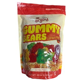 Enjoy Gummy Bears Flavored with Lemon Peel - Jumbo Pack, 34 oz (2.125 lbs) - Unique Sour and Sweet Treat