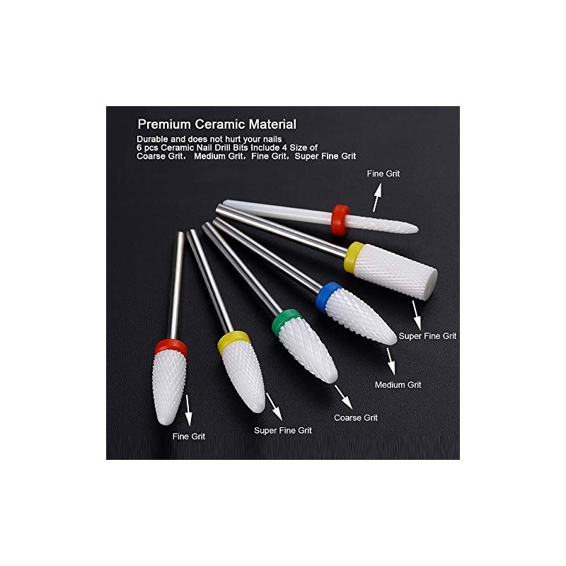ASNOMY 2.35mm Ceramic Nail Drill Bits Set, Pro Coarse Medium