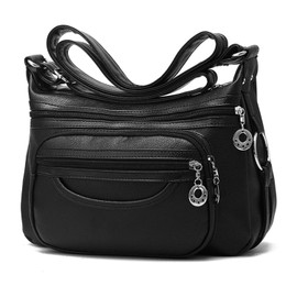 NOTAG Women Crossbody Bag, Soft PU Leather Multi-Pocket Casual Crossbody Handbags Large Capacity Shoulder Bag (Black)