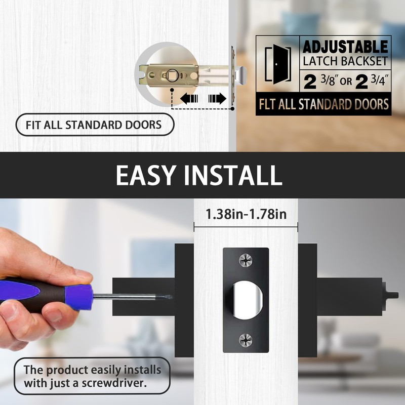 rewarmee Matte Black Door Handles Privacy Door Levers, Keyless Interior