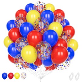 Red Blue Yellow Balloons, 60 Pcs 12 Inch Matte Royal Blue Helium Latex Confetti Balloons for Kids Men Women Birthday Carnival Baby Bridal Shower Wedding Engagement Graduation Party Decorations