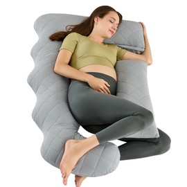 Cooling Pregnancy Pillow for Sleeping, U Shaped Full Body Maternity Pillow with Diamond Quilted Cool Fabric – Support for Back, Belly, Legs, HIPS for Pregnant Women, 51 Inch Body Pillow, Grey