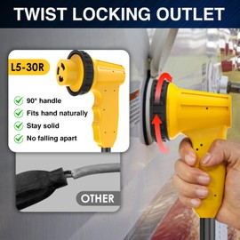 RV 30 Amp to 110 Adapter with Locking Connector, 30 Amp to 15 Amp RV Adapter, NEMA 5-15P to NEMA L5-30R Electrical Power Adapter with Upgraded Grip Handle, ETL Listed.