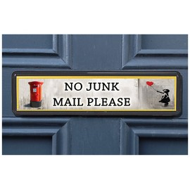 Banksy Postbox Polite No Junk Mail Sign sticker for Letterbox Leaflet Flyers Menus Door Sticker for Home Office Shop (CHOOSE QUANTITY) (1x Banksy Postbox No Junk Mail Sign)