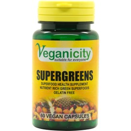 Veganicity SuperGreens 500mg Capsules : Superfood General Health & Well-Being Supplement : 60 Vcapsules