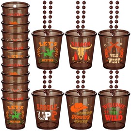 12 Pcs Cowboy Boots Shot Glasses Beaded Necklaces Plastic Cowgirl Shot Cups Western Cowboy Party Decoration Mexican Cowboy Themed Party Supplies for Adults and Teens, 6 Styles