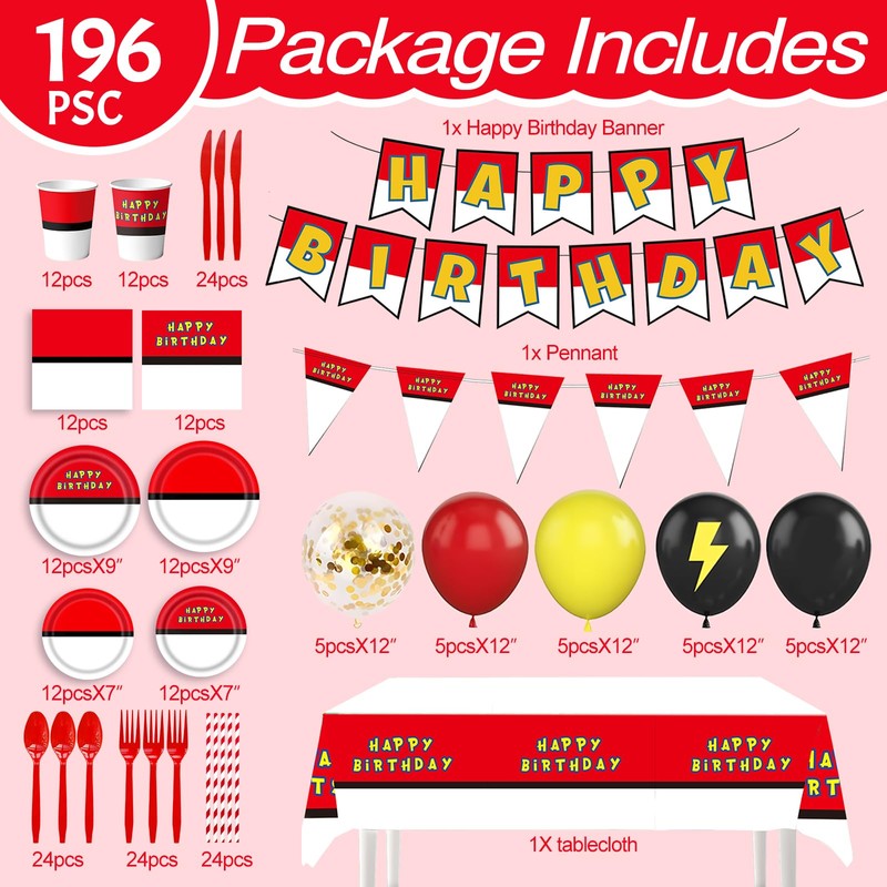 196Pcs Cartoon Animation Birthday Party Supplies Decorations for Birthday,Cartoon Theme