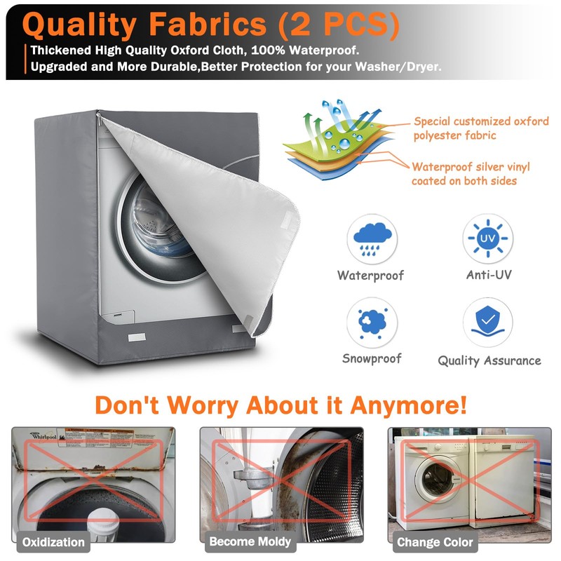 AKEfit 2 Pack Washer Dryer Cover, Washing Machine Cover Waterproof,