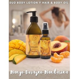 Oleum Vitae Kit Dúo Tropical Dream Mango Durazno Mandarina Crema Corporal Hair Body Oil Aceite Cabello Cuerpo Hidratación Profunda