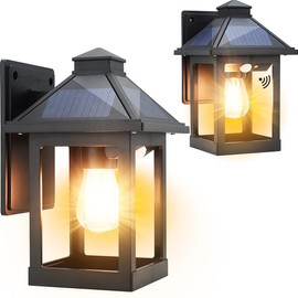 CYHKEE 2 Pack Solar Wall Lanterns Outdoor with 3 Modes, Dusk to Dawn Motion Sensor LED Sconce Lights IP65 Waterproof, Exterior Front Porch Security Lamps Wall Mount Patio Fence Garage Decorative | CYHKEE