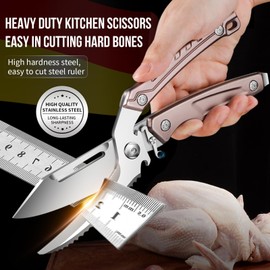 Plys Heavy Duty All Purpose Poultry Shears, Kitchen Scissors for Cutting Chicken, Poultry, Game, Meat, Bone Scissor（Brown Handle）
