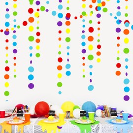 46Ft Rainbow Garland Colorful Circle Dots Hanging Paper Bunting Streamer Backdrop Multi Color Polka Dot Banner for Birthday Bachelorette Engagement Wedding Bridal Baby Shower Fiesta Party Decorations