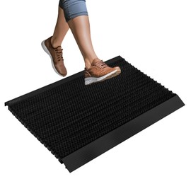 Matace 31.5x18.2 Heavy Duty Aluminum Outdoor Doormat, 100% Nylon Brush, All-Season, All-Weather, Waterproof, Non-Slip, Noiseless, Front Door, Porch, Garage, Mud Room, Patio Entrance Door Mat, Black